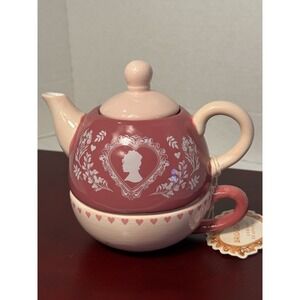Bridgerton Limited Edition Pink Cameo Design Stacked Romantic Teapot and Cup Set
